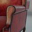 Sillón orejero vintage de cuero con tapizado en rojo envejecido