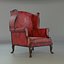 Sillón orejero vintage de cuero con tapizado en rojo envejecido