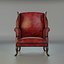 Sillón orejero vintage de cuero con tapizado en rojo envejecido