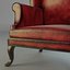 Sillón orejero vintage de cuero con tapizado en rojo envejecido