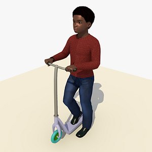9 Year Old African Boy Riding a Scooter Animated