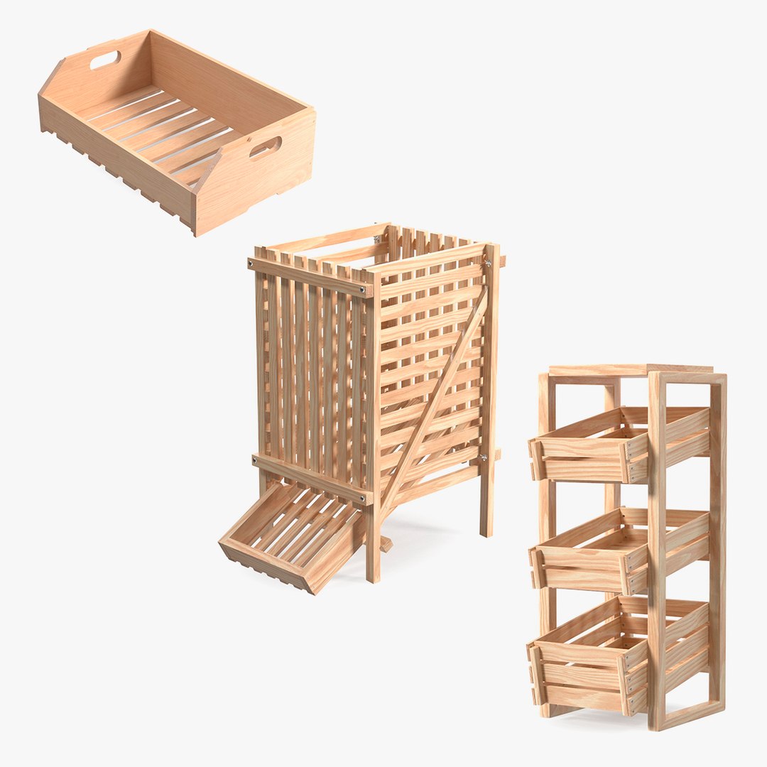 Wooden Vegetable Racks Collection 2 3D model preview