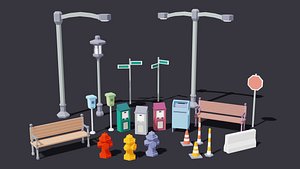 Simple Low Poly City Props Pack 3D