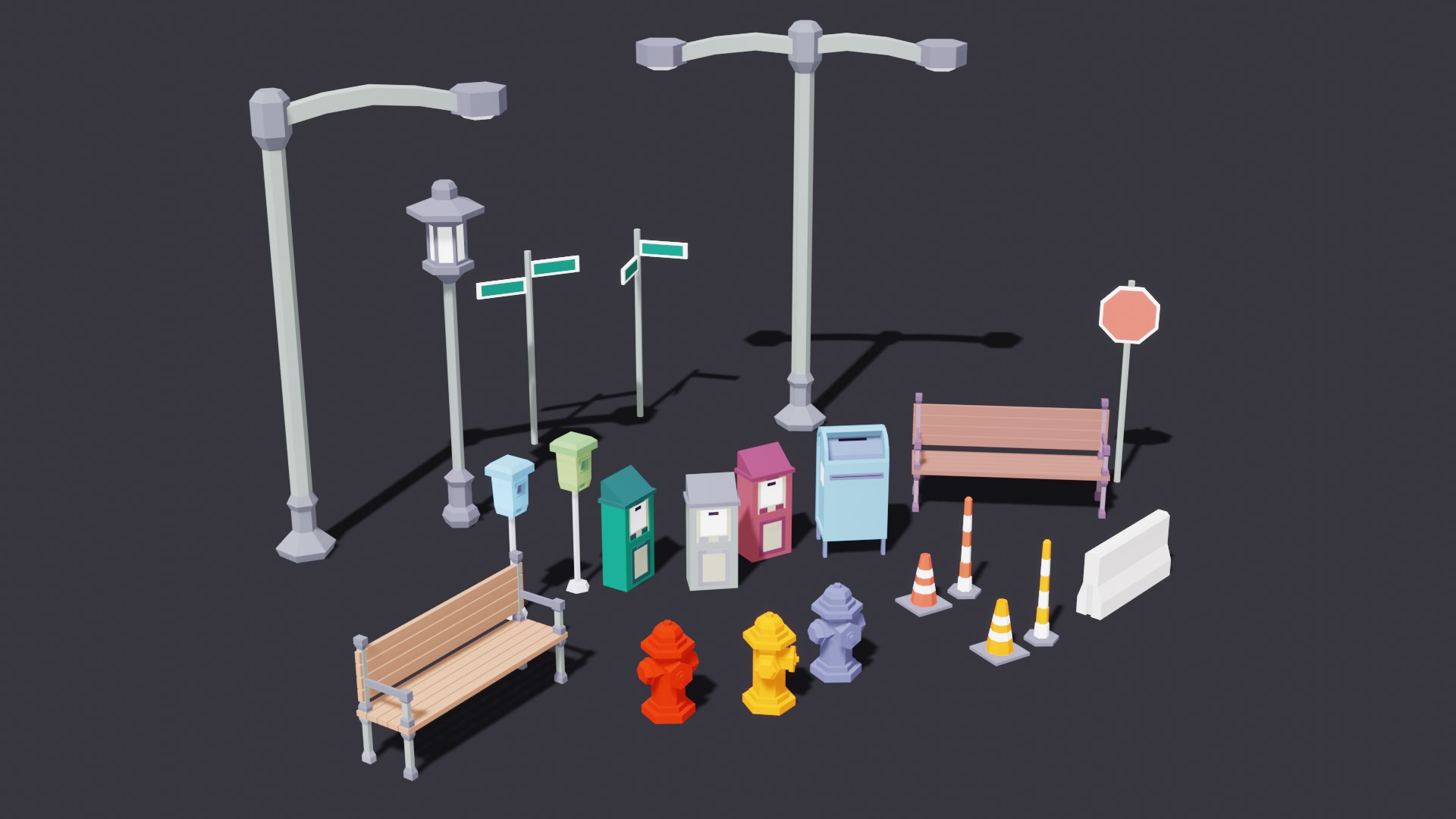 Simple Low Poly City Props Pack 3D - TurboSquid 2334473