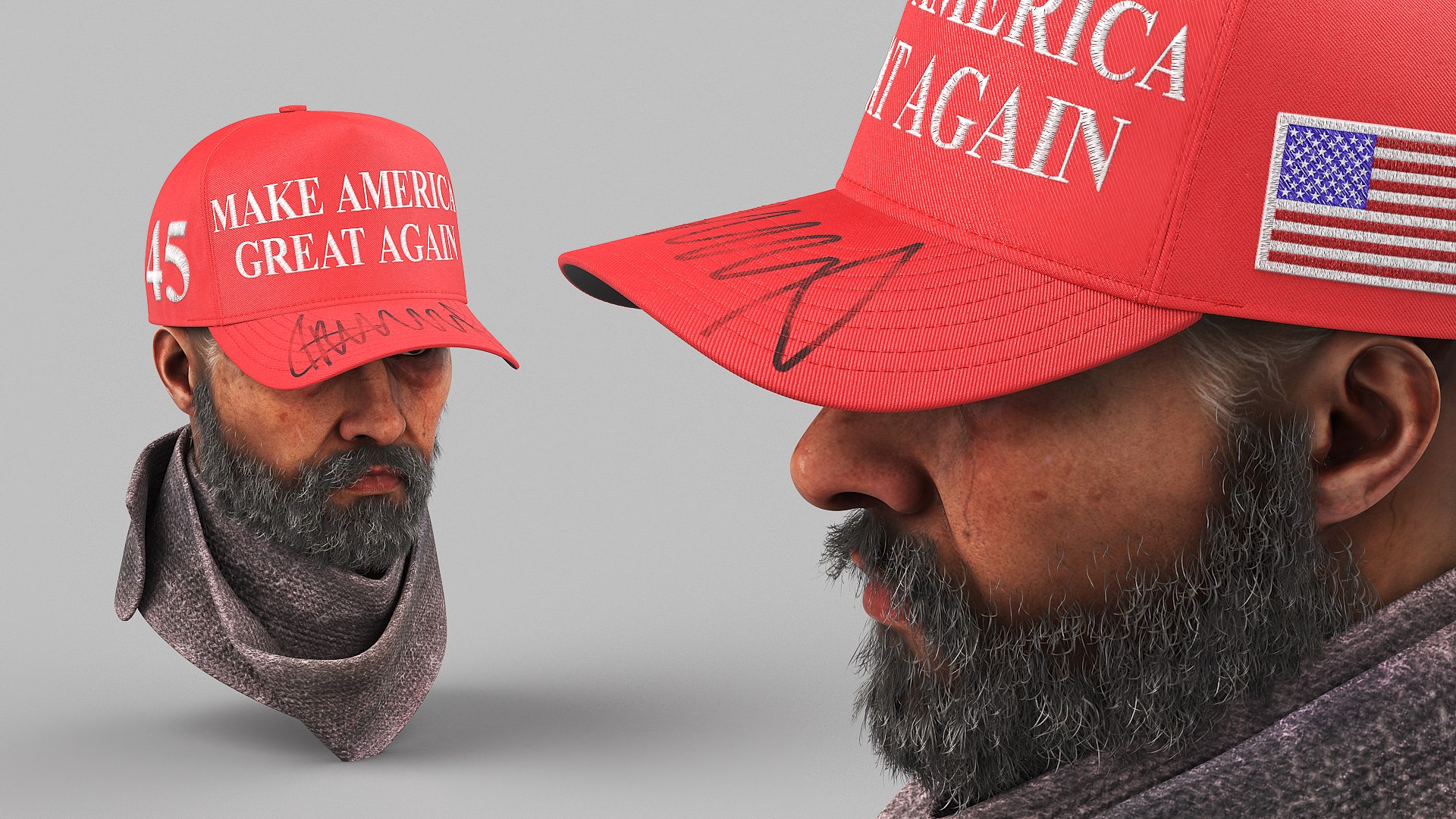3D Homeless Man Head In Trump Cap Model - TurboSquid 2329707