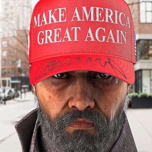 3D Homeless Man Head in Trump Cap model