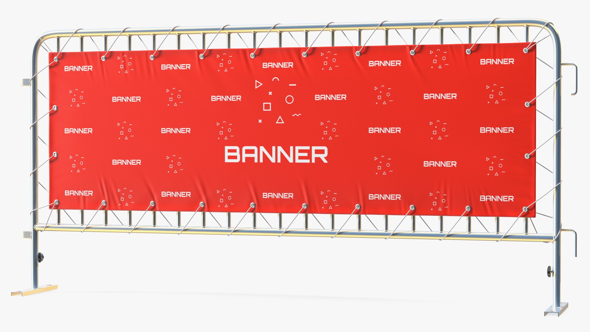 Advertising PVC Banner on Yellow Steel Crowd Barrier 3D model preview