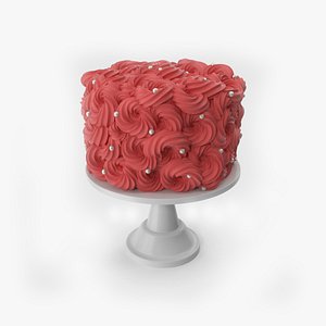 3D Red Flower Cake with Pearls