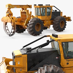 3D Tigercat Skidder 632H Log Grapple Used Simplified