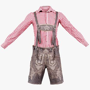 Lederhosen Dark Brown Striped Shirt Remastered 3D