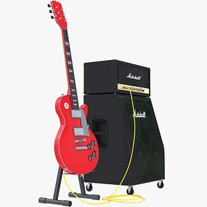 3D Electric Guitar with Amplifiers and Cables