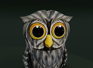 3D Cartoon Grey Owl Animated model