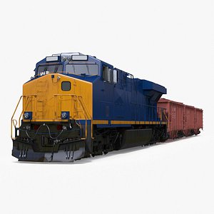 3D model Diesel Electric Locomotive Train with Freight Cars