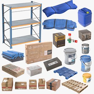 Industrial Rack with Props 3D model