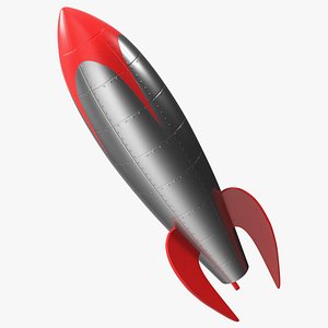 3D Retro Space Rocket Red model