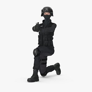 3D Tactical Police Officer Woman with Handgun Rigged for Cinema 4D model