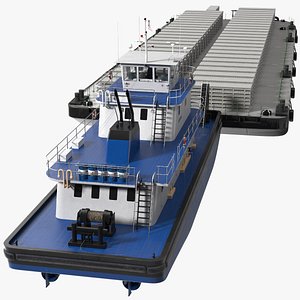 Push Boat Ship with Pontoon Barge Loaded Concrete Slab