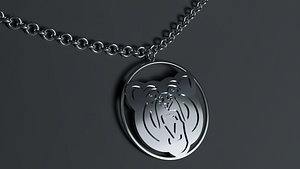 Bear Head Round Pendant Jewelry Stainless Steel Necklace 3D model