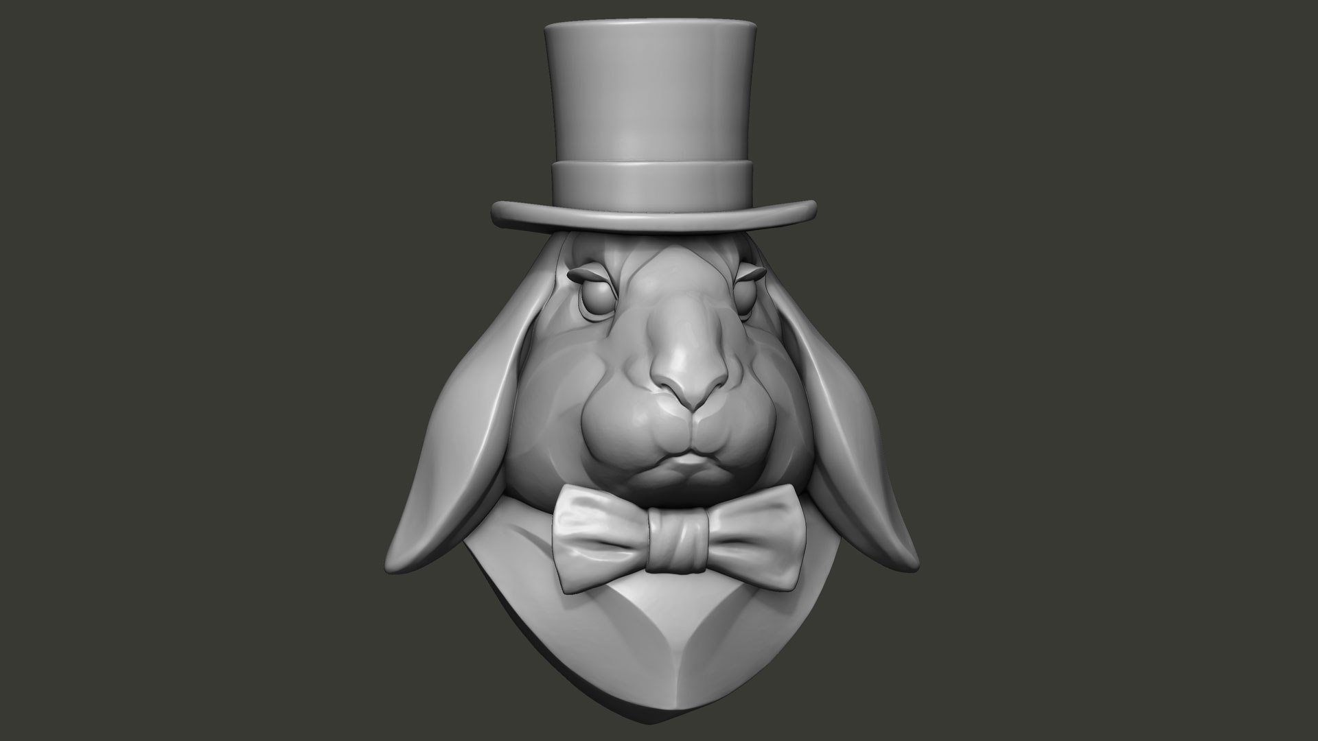 Lop Rabbit Head Hat Sculpture STL 3DLop-Eared Rabbit in a Hat Sculpture 3D printable STL file