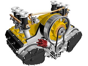 3d air-cooled flat-six engine
