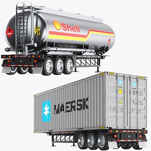 Two Detailed Trailers Container And Tank