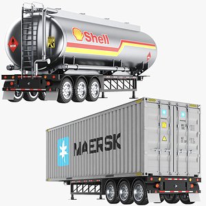 Two Detailed Trailers Container And Tank