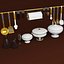 Tableware, dishes, bottle, tureen, wineglass, jar, soup ladle, kitchen spoon.
