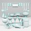 Tableware, dishes, bottle, tureen, wineglass, jar, soup ladle, kitchen spoon.