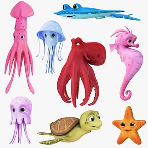 Cartoon Sea Creatures Collection 8 in 1