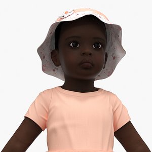 3D model Black Baby Girl in Summer Outfit A-Pose