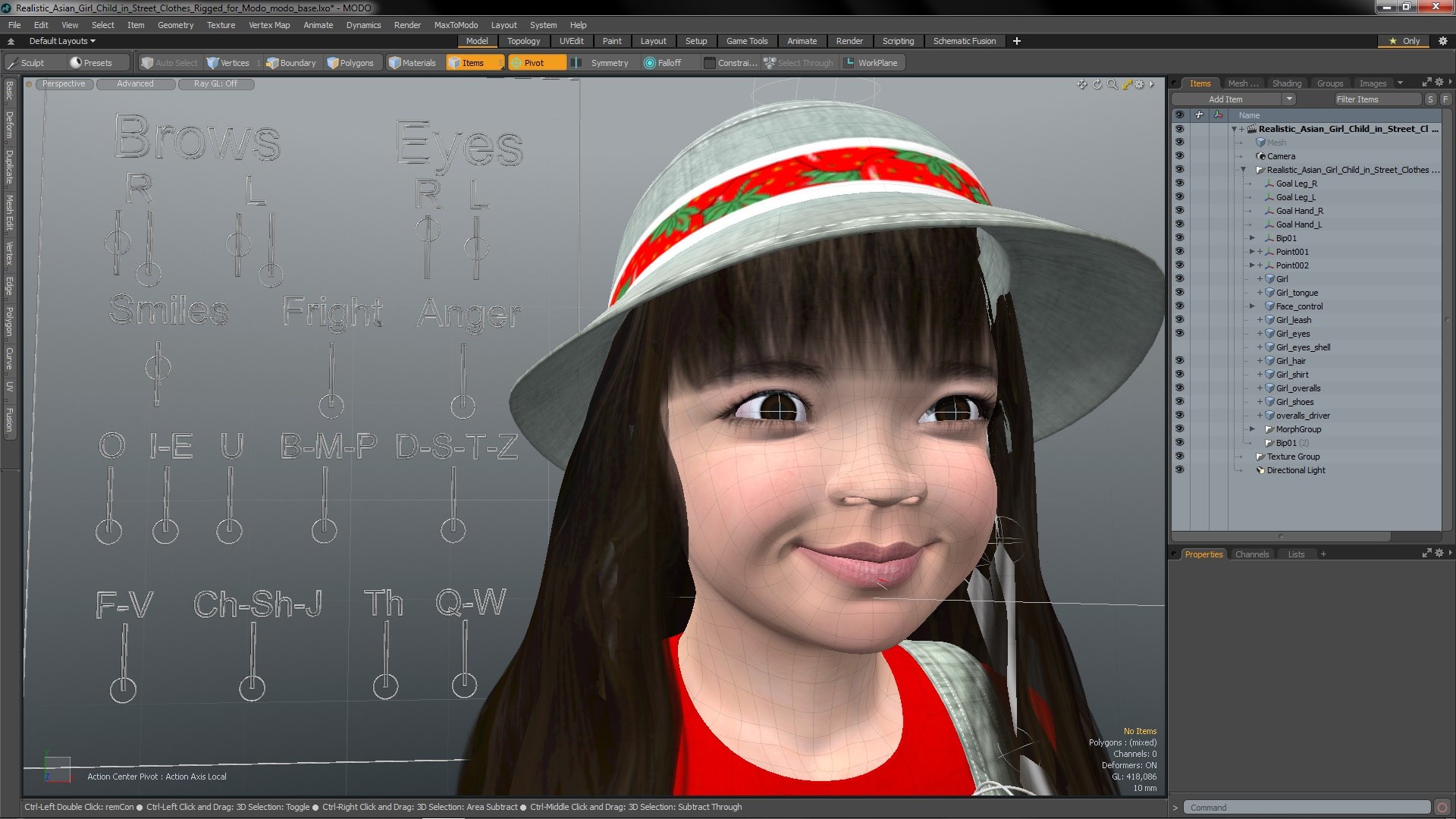 Realistic Asian Girl Child in Street Clothes Rigged for Modo model ...