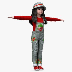 Realistic Asian Girl Child in Street Clothes Rigged for Modo