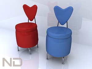 3d heart puff chair model
