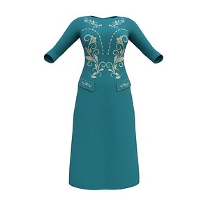 Bleu Floral Formal Dress 3D