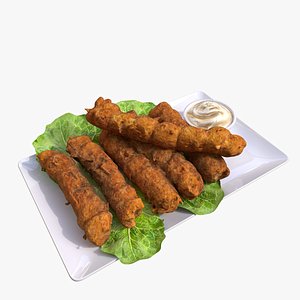 3D Fried Chicken Rolls Sticks Meat