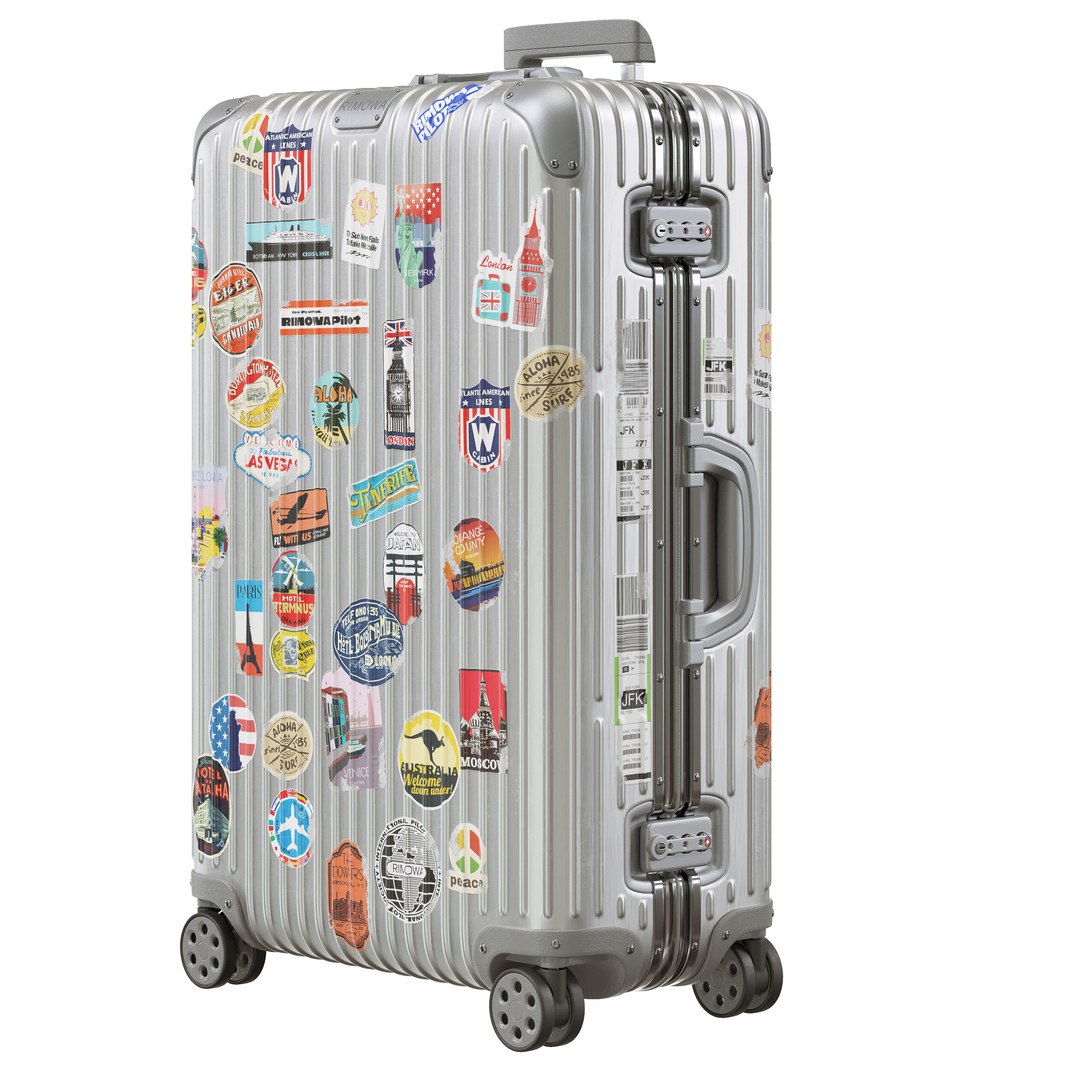 3D Model Rimowa Aluminium Luggage With Stickers PBR 4k - TurboSquid 2111160
