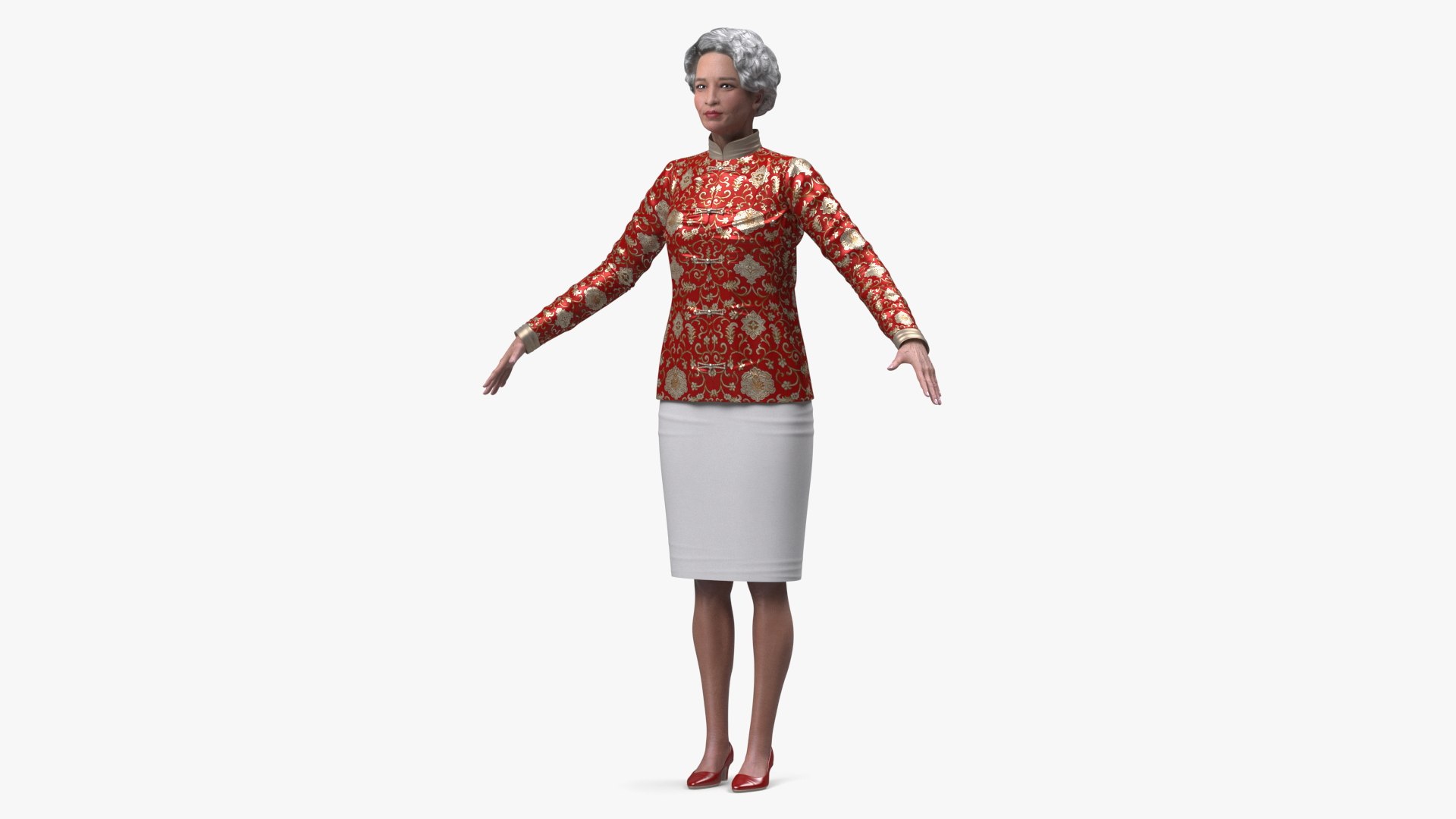 Korean Old Lady Traditional Outfit A-Pose 3D model preview