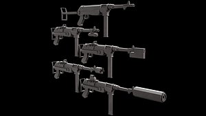 Stylized Low Poly MP40-5 Variations Game Ready 3D model