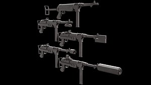 Stylized Low Poly MP40-5 Variations Game Ready