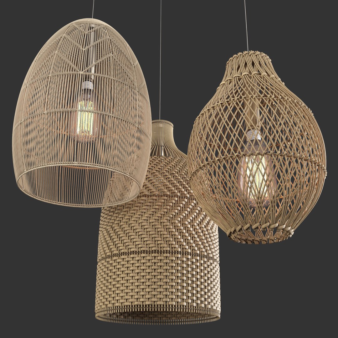 3D Rattan Lights With Plants - TurboSquid 1870159