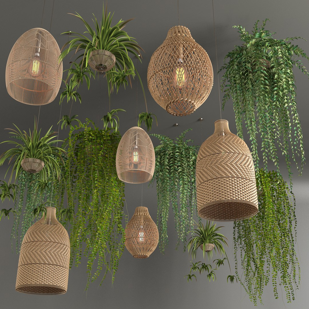3D Rattan Lights With Plants - TurboSquid 1870159