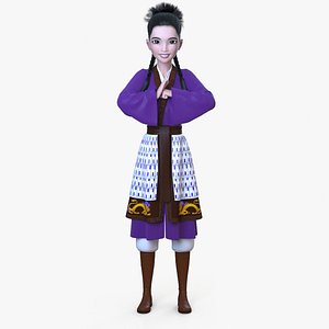 Cartoon Girl Asian Warrior Welcoming