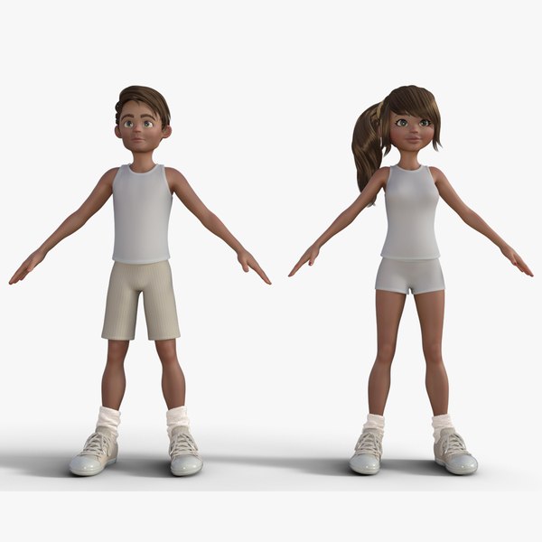 Cute Girl and Boy 3D Cartoon Model 3D model