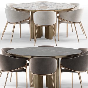 Gwen Chair Khaki Velvet and Round Adrian dinnig Table model