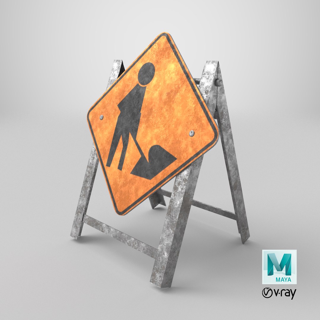 Road Work Sign model https://p.turbosquid.com/ts-thumb/SF/WjyJ3G/GH/stemcell_maya_vray_render/png/1777533271/1920x1080/fit_q87/f7d10383d454091f0c27d76c9f1c38ee18526b02/stemcell_maya_vray_render.jpg