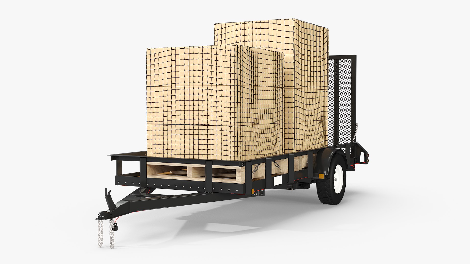 Open Flat Utility Trailer with Logistics Load Black 3D model preview