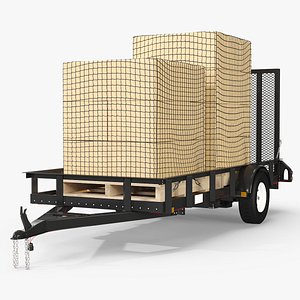 3D model Open Flat Utility Trailer with Logistics Load Black