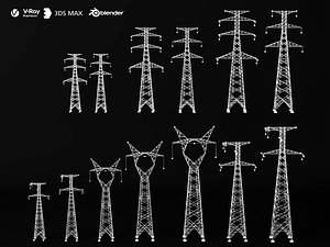 3D High Voltage Transmission Towers Collection 3D Model model