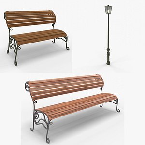 3D Park Bench and Light Collection model