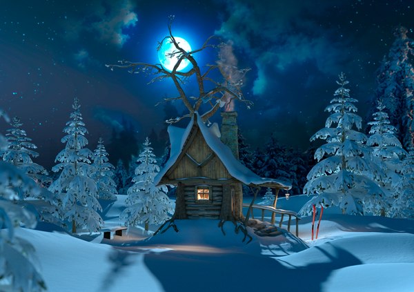 Дом зима ночь